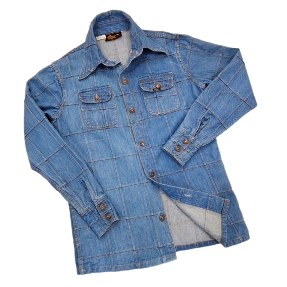 RARE VINTAGE 70s MOD Denim Jacket Patchwork, Men's Small Womens Med( listing as) - Picture 4 of 7